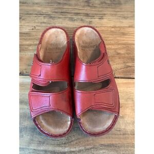 Finn Comfort Red Leather Adjustable Strap Sandals Comfort Slides EU 39‎